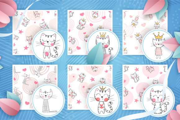 Download Set Seamless Pattern - Cute Cat, Kitty - Premium Bundle