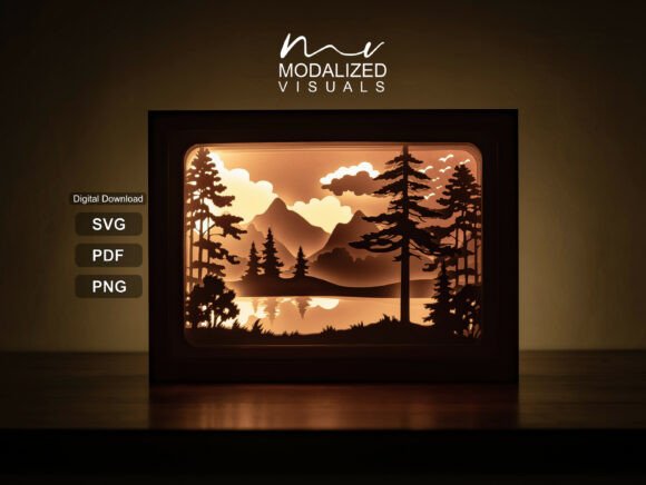 Download Mountain River Lightbox Paper Cut - Premium Resources